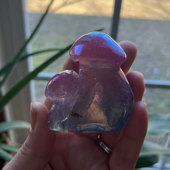 Aura Garden Clear Quartz Crystal Double Mushroom Carving 103g 2.75”x2.25” - Picture 3 of 7